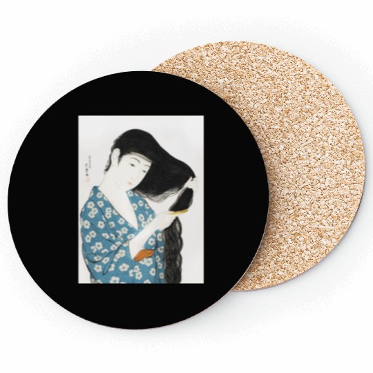 Japanese Woman Kimono Hair Ukiyoe art Coasters