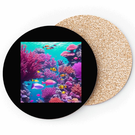 Viral magenta coral reef with tropical fish Coasters