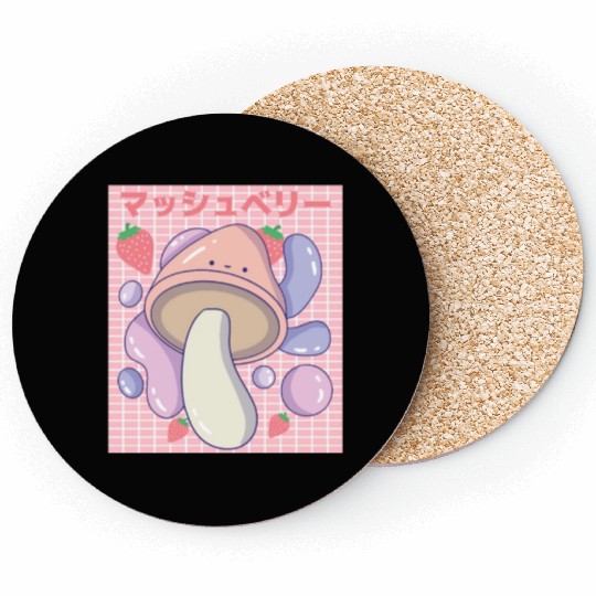Kawaii Mushbery Mushroom and Strawberry Coasters