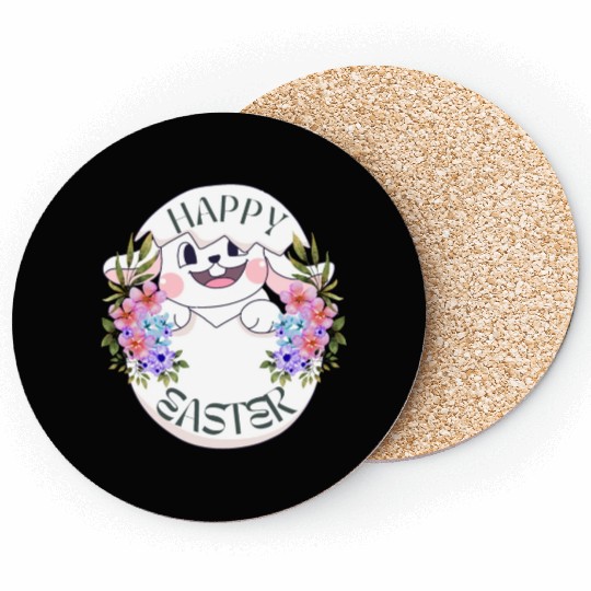Happy Easter Bunny with Flowers Coasters