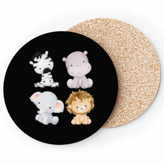 Baby Zebra, Hippo, Elephant, Lion Coasters