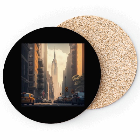 New York City Art Iconic Place Drawing Canvas Coasters