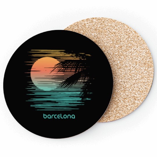 Artistic Barcelona Spain Palm Tree Vacation Coasters
