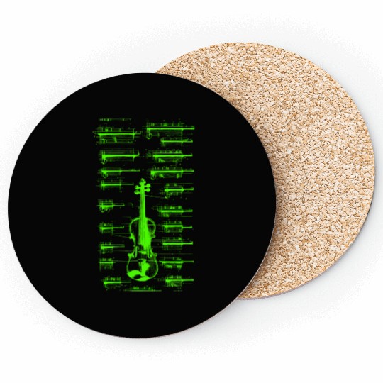 Green Da Vinci Violin Instrument Blueprint Coasters