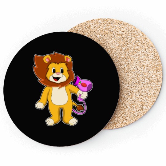 Lion With Hair Dryer Coasters