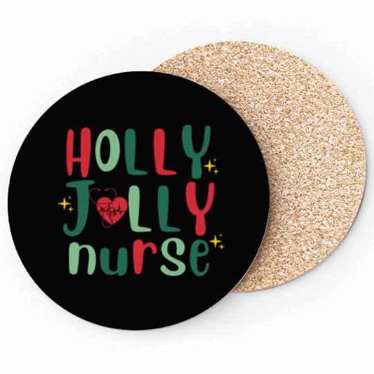 HOLLY JOLLY NURSE6 Coasters