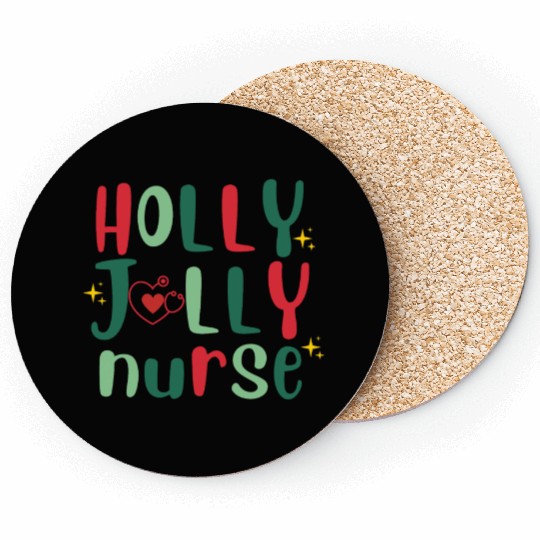 HOLLY JOLLY NURSE4 Coasters