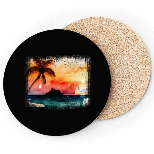 Beach Sunset Watercolor Design Art 5 Coasters