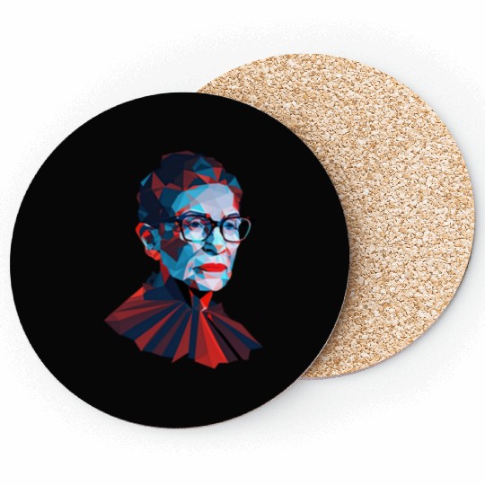 Ruth Bader Ginsburg low polygon design red blue Coasters