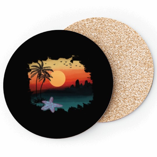 Beach Sunset Watercolor Design Sublimation Art 1 Coasters