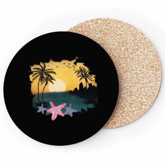 Beach Sunset Watercolor Design Sublimation Art 5 Coasters