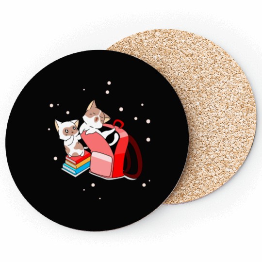 Cute Kittens School Books Bag Back To School Coasters