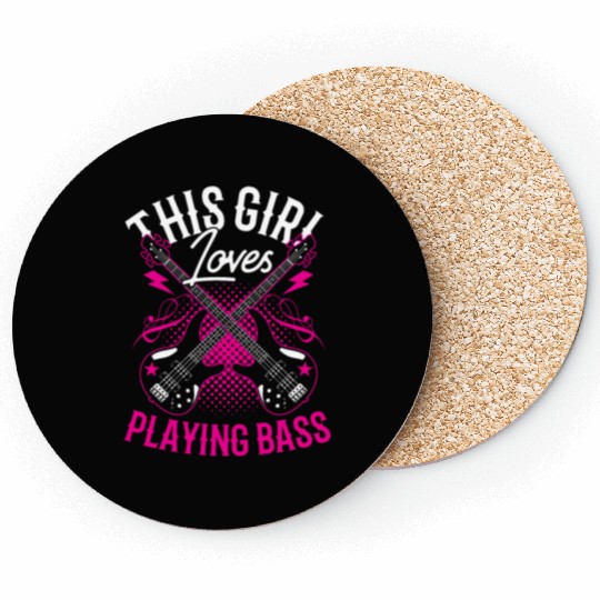 This Girl Loves Playing Bass Band Musician Guitar Coasters