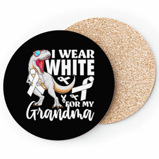 I Wear White For My Grandma Lung Cancer Awareness Coasters