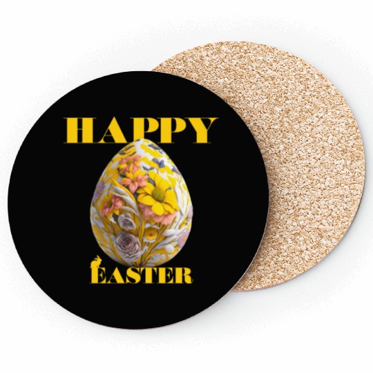 Happy Easter Egg Design with Floral Elements Coasters