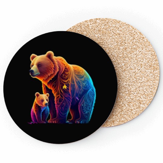 Mother Bear and Cub Sublimation Graphic Wild 3 Coasters