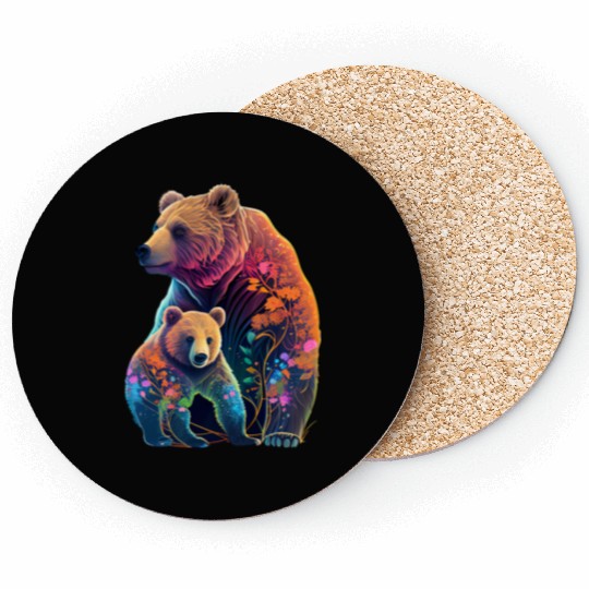 Mother Bear and Cub Sublimation Graphic Wild Life Coasters