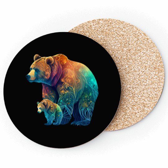 Mother Bear and Cub Sublimation Graphic Wild 1 Coasters