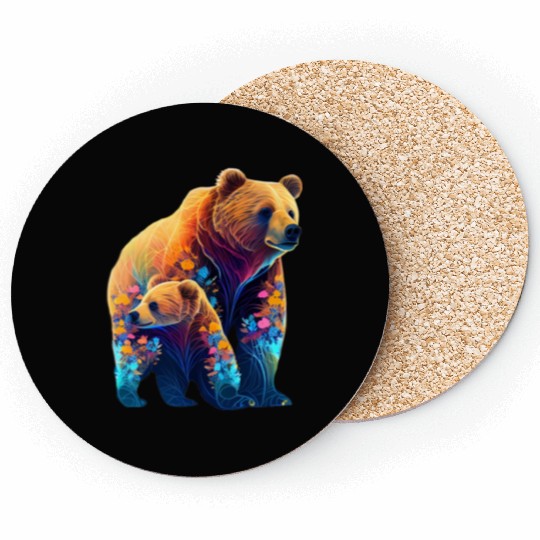 Mother Bear and Cub Sublimation Graphic Wild 2 Coasters