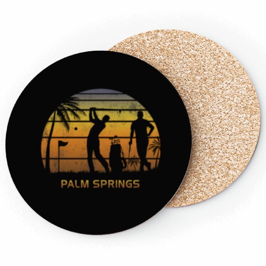 Retro Palm Springs Golf Golfing Fan Golfer Gift Coasters