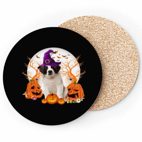 Dog Halloween Saint Bernard Dog Jack O Lantern Coasters