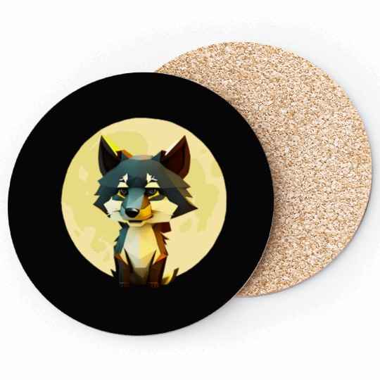 Wolf howling at the moon graphic Coasters