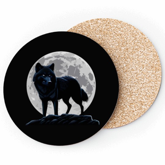 Wolf howling at the moon graphic Coasters