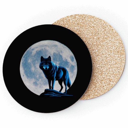 Wolf howling at the moon graphic Coasters