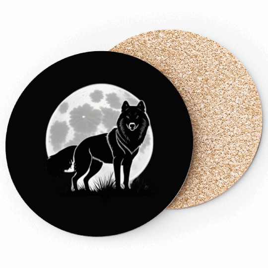 Wolf howling at the moon graphic Coasters
