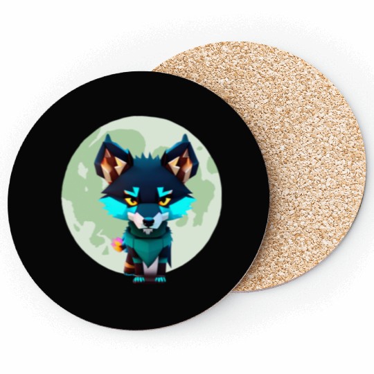 Cute Wolf Moon Graphic Coasters
