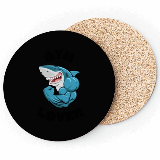 Blue Illustrated Shark Gym Lover Coasters