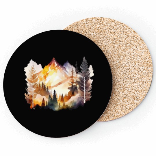 Watercolor Mountains Nature Hiking Explore Wild 7 Coasters