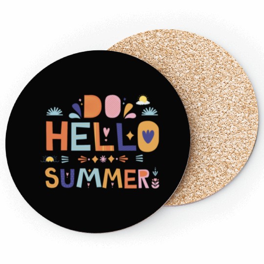 Hello Summer Art | Fun Colorful Summer Quote Coasters
