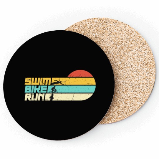 Triathlon Swim Bike Run Retro Training Triathletes Coasters