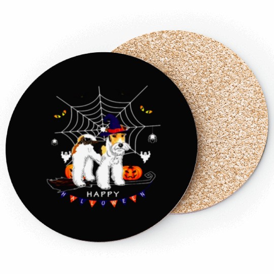 Airedale Witch Pumpkin Kids Mens Womens Dog Lover Coasters