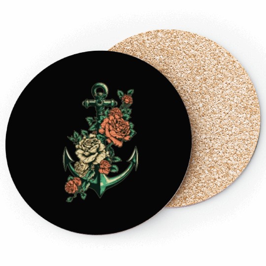 Anchor Roses Tattoo Sailor Nautical Water Ship Coasters