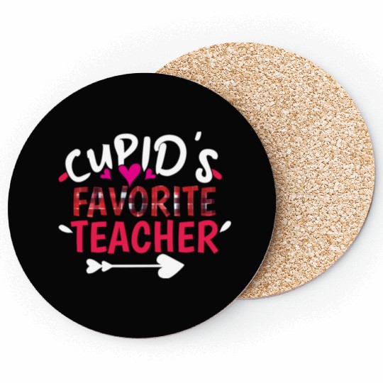 Plaid Cupid Favorite Teacher Valentines Day Coasters