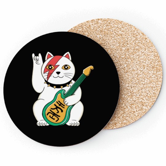 Lucky Cat Guitar Guitarist Coasters
