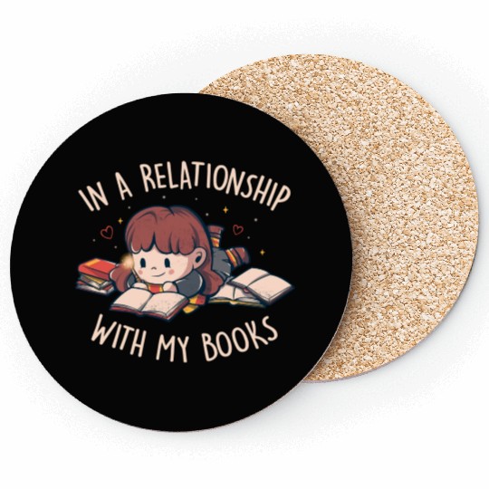 In a Relationship With My Books Cute Geek Book Coasters