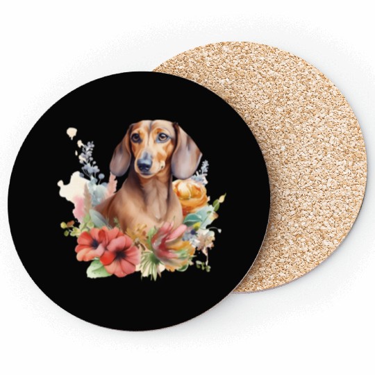 Dachshund Watercolor Bulldog Floral Coasters
