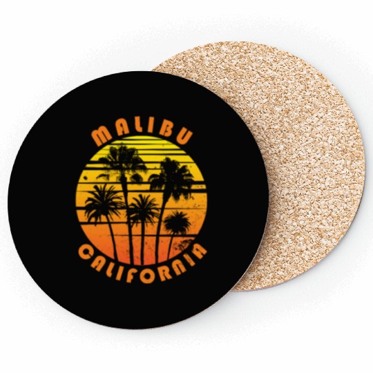 Retro Malibu California Souvenir Vintage Palm Tree Coasters