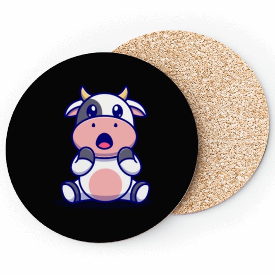 Cute Cow Surprised Cartoon Coasters