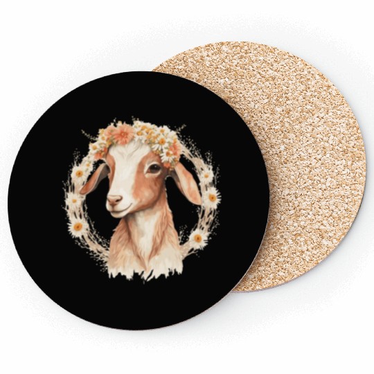 Baby Goat Flower Crown Floral Farm Animal Pet Coasters