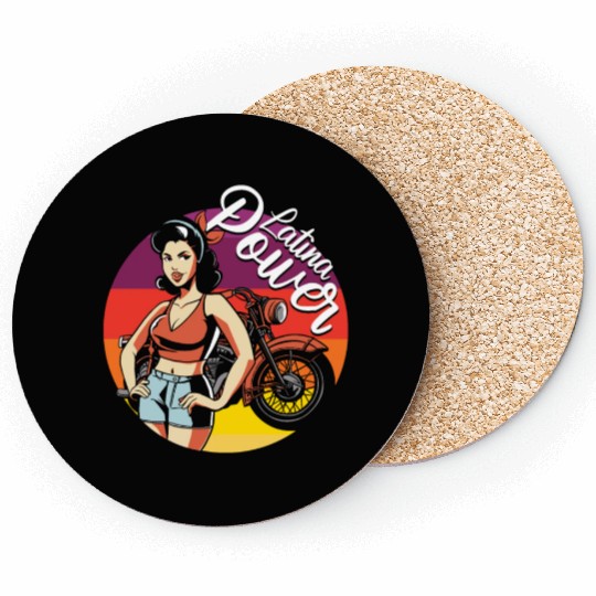 Latina Power Motorcycle Rider Woman Hispanic Coasters