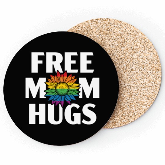 Free Mom Hugs Rainbow Pride Month LGBTQ Gay Pride Coasters