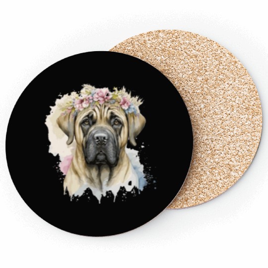 Cute English Mastiff Flower Crown Pet Dog Breed Fl Coasters
