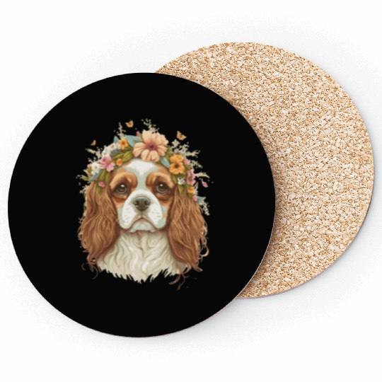 Cavalier King Charles Spaniel Flower Crown Dog Flo Coasters