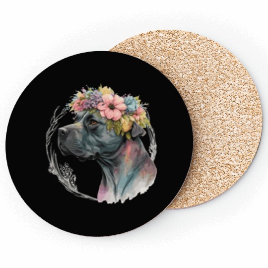 Cute Cane Corso Flower Crown Pet Dog Breed Puppy Coasters