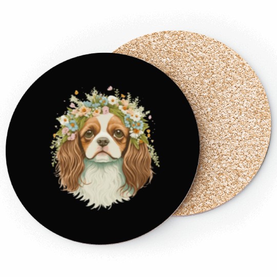 Cute Cavalier King Charles Spaniel Flower Crown Do Coasters