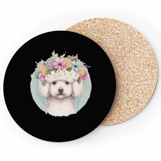 Cute Bichon Frise Flower Crown Pet Dog Floral Pupp Coasters